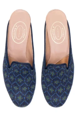Bath Navy Needlepoint Mule (Women)