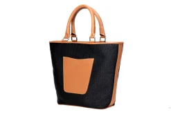 Black Raffia Midi Tote