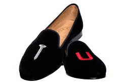 College Black Velvet Slipper (Wide)