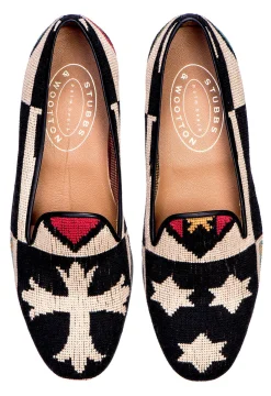 Crest Black Needlepoint Slipper (Narrow)