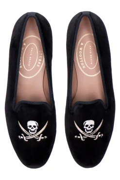 Skull Black Velvet Slipper (Women)
