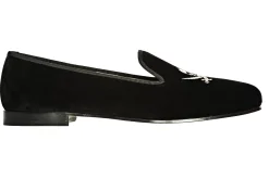 Skull Black Velvet Slipper (Wide)