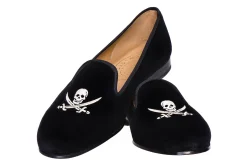 Skull Black Velvet Slipper (Wide)