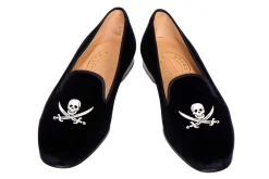 Skull Black Velvet Slipper (Men)