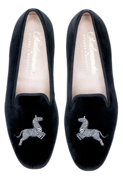Zebra Black Velvet Slipper (Men)