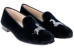 Zebra Black Velvet Slipper (Women)