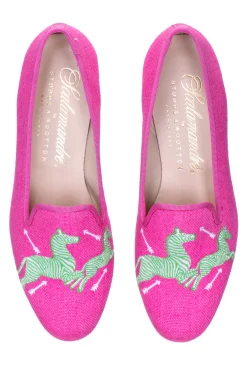 Zebras Fuchsia Linen Slipper (Men)