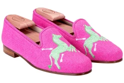 Zebras Fuchsia Linen Slipper (Men)