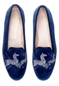 Zebras Navy Velvet Slipper (Women)