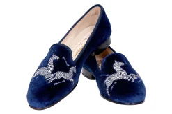 Zebras Navy Velvet Slipper (Women)