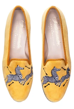 Zebras Yellow Velvet Slipper (Men)